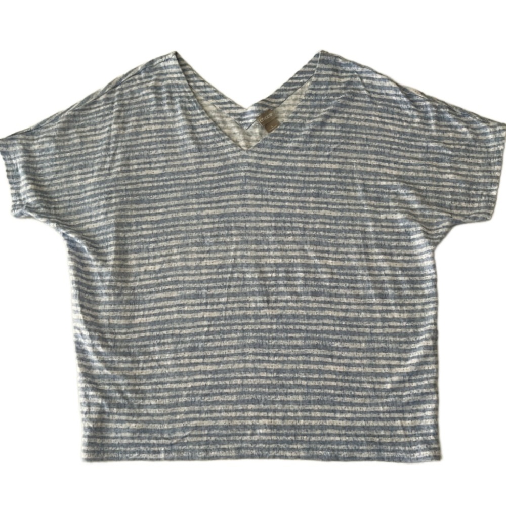 Chicos‎ Light Blue Striped 100% Linen Top